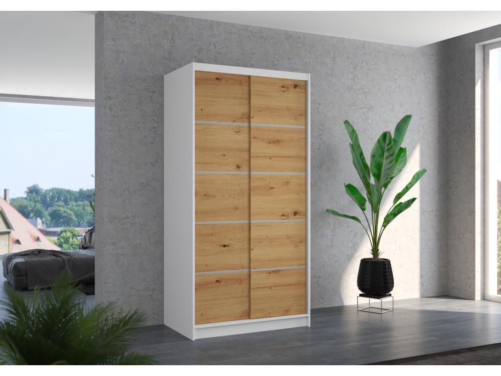 Petite armoire de chambre blanche 2 portes coulissantes en bois Lysvia 100cm OFUG85228