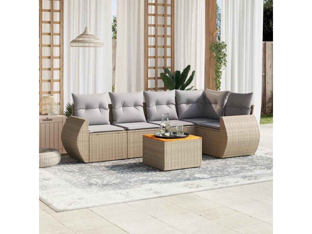 Salon de jardin avec coussins 6 pcs beige résine tressée LPZK70469