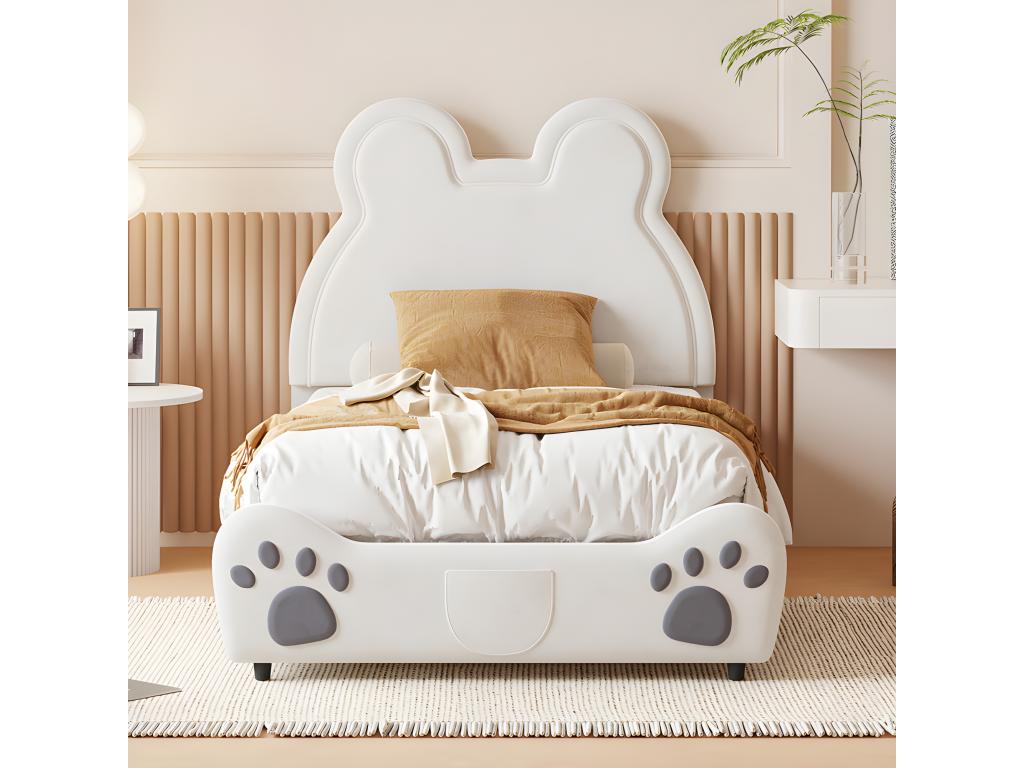Lit enfant 90x200 cm - en forme d'ours - tissu en velours - Beige AGGI50476