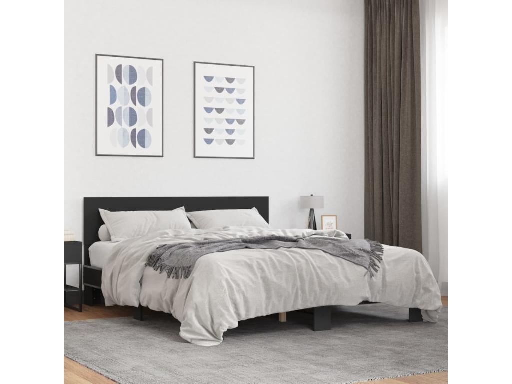 Cadre de lit noir 150x200 bois d'ingénierie et métal BCJQ85548