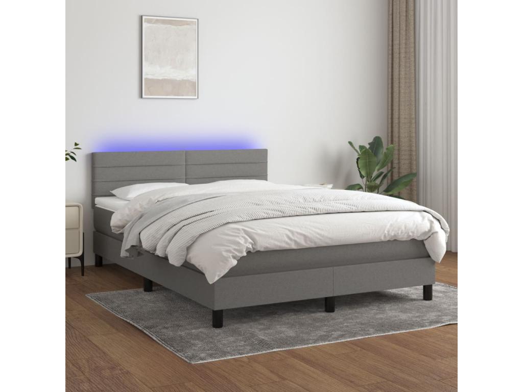 Sommier à Lysvia de lit et matelas et LED Gris foncé 140x190 cm SPOF03611