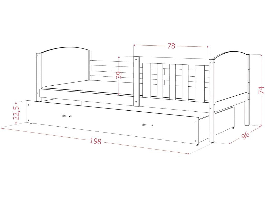 Lit Enfant 90x190 Gris - blanc Livré avec sommiers tiroir et matelas en mousse de 7cm RYOI48275