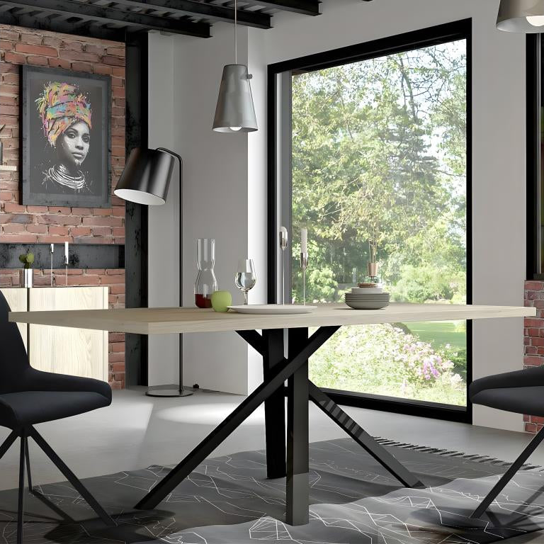 Lysvia - Table 200cm Industrielle Effet Chêne Pied Central MKBJ53955