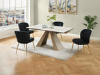 Table à manger extensible 6 à 10 personnes en verre trempé céramique et métal - Effet marbre blanc et beige - Lysvia OIXK94407