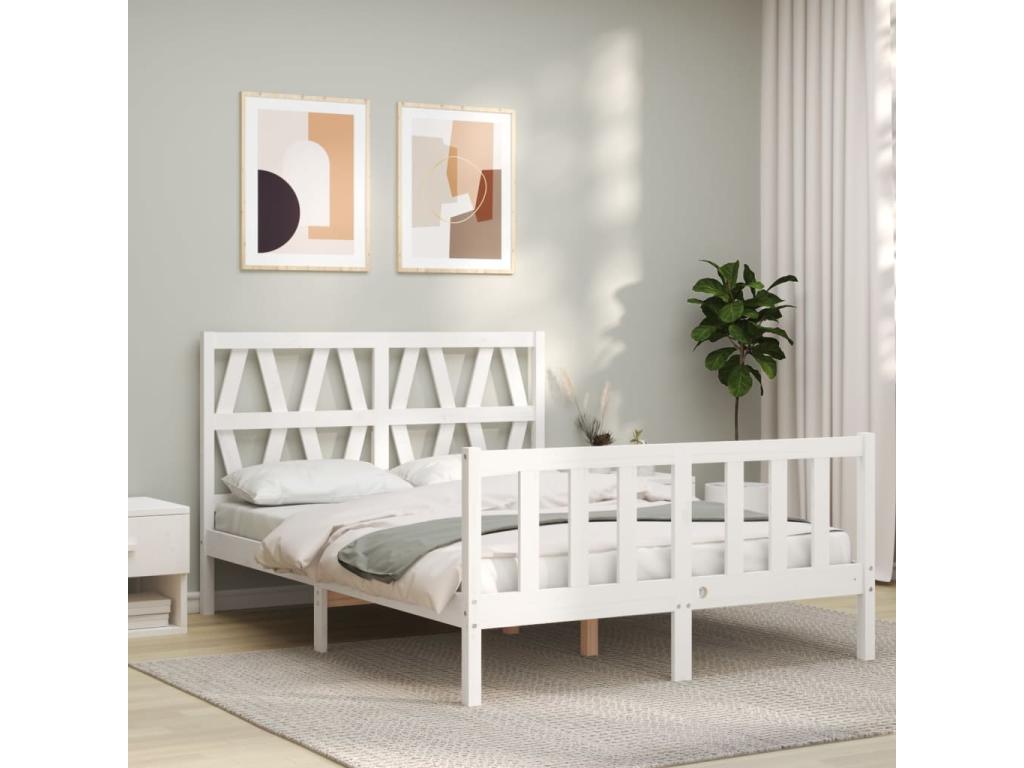 Cadre de lit avec tête de lit blanc 140x190 bois massif FCPW14866