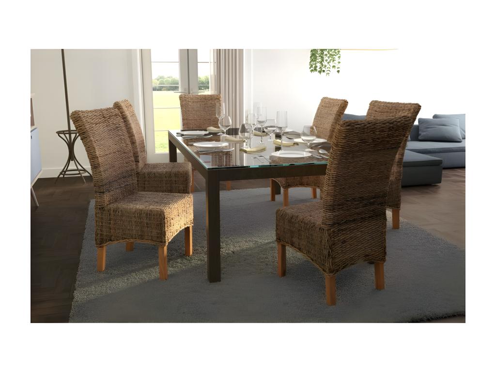 Lot 2 chaises tressées en abaca naturel avec coussin blanc - Lysvia MKZX21578