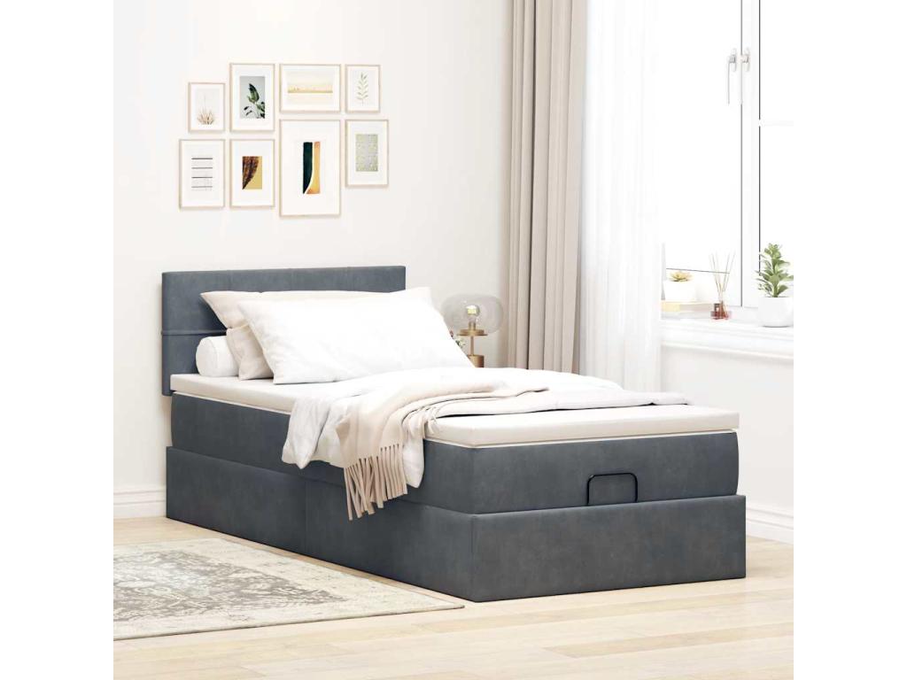 Cadre de lit avec matelas gris foncé 100x200 cm velours LPBF36420