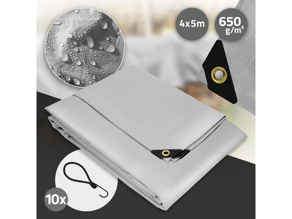 Elariva Bâche de couverture Premium Bâche en tissu avec oeillets 5x4m 20m² 650g/m² gris PVC imperméable résistant à la déchirur ZPGY69627