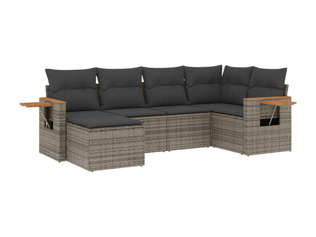 Salon de jardin 7 pièces avec coussins noir résine tressée JYVY17616