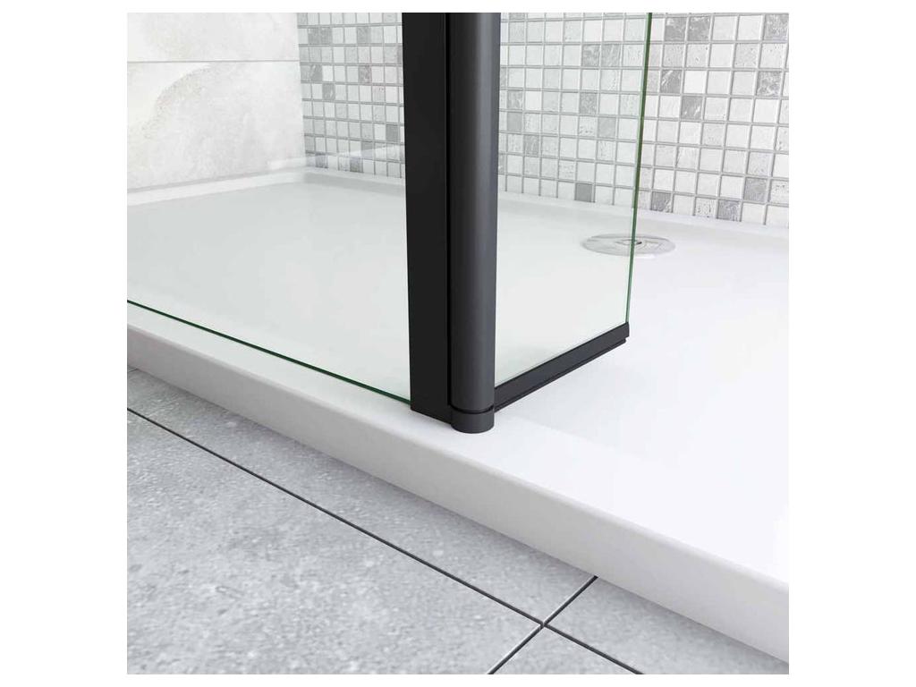 Paroi de douche à l'italienne avec retour pivotant 70 40x200cm avec barre de fixation 90cm en carré - Noir Mat - 8mm verre anticalcaire TLDO39330