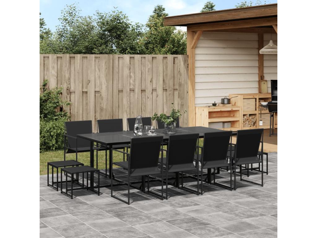 Ensemble à manger de jardin 13 pièces noir textile MZIQ32196
