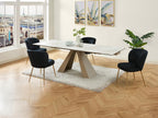 Table à manger extensible 6 à 10 personnes en verre trempé céramique et métal - Effet marbre blanc et beige - Lysvia OIXK94407