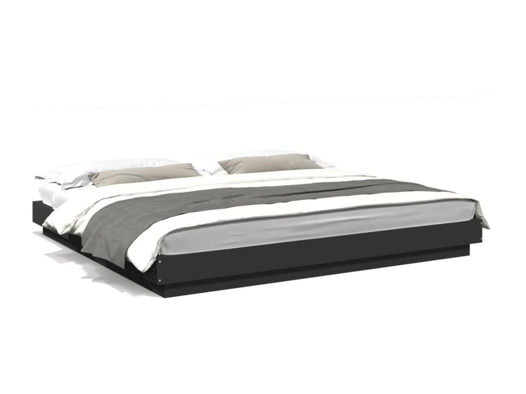 Cadre de lit avec Elarivaères LED noir 200x200 bois d'ingénierie KYKS55562