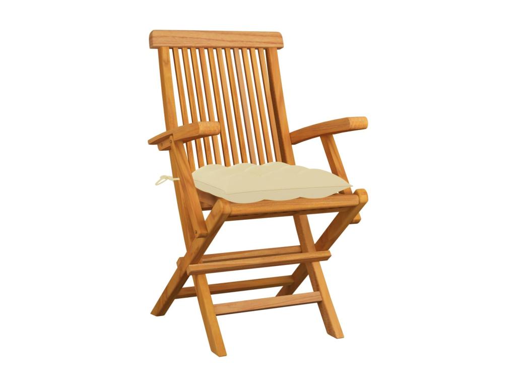 Chaises de jardin avec coussins blanc crème 3 pièces Teck massif WZMW31656