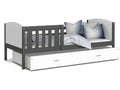 Lit Enfant 90x190 Gris - blanc Livré avec sommiers tiroir et matelas en mousse de 7cm RYOI48275