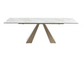 Table à manger extensible 6 à 10 personnes en verre trempé céramique et métal - Effet marbre blanc et beige - Lysvia OIXK94407