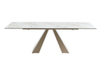 Table à manger extensible 6 à 10 personnes en verre trempé céramique et métal - Effet marbre blanc et beige - Lysvia OIXK94407