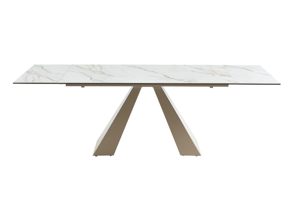 Table à manger extensible 6 à 10 personnes en verre trempé céramique et métal - Effet marbre blanc et beige - Lysvia OIXK94407