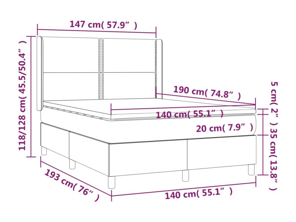 Sommier à lit avec matelas Cappuccino 140x190 OEDB21295