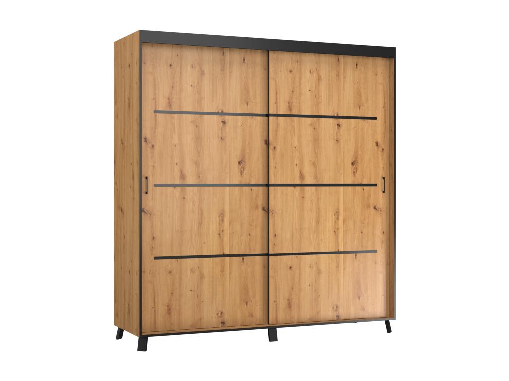 Armoire de chambre portes coulissantes bois clair Lysvia et noir Lysvia-Largeur 200 cm FZID13833