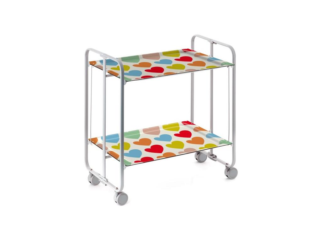 Chariot pliant à Lysvia - Structure métallique grise 2 niveaux en stratifié motif Coeurs - 72x66x43 cm - Lysvia RHZJ46412