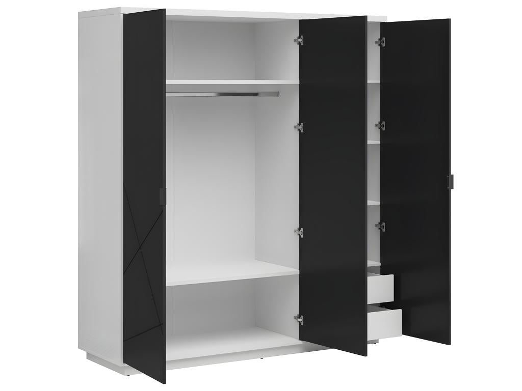 Armoire 3 portes Lysvia Noir et Blanc LWZU19160
