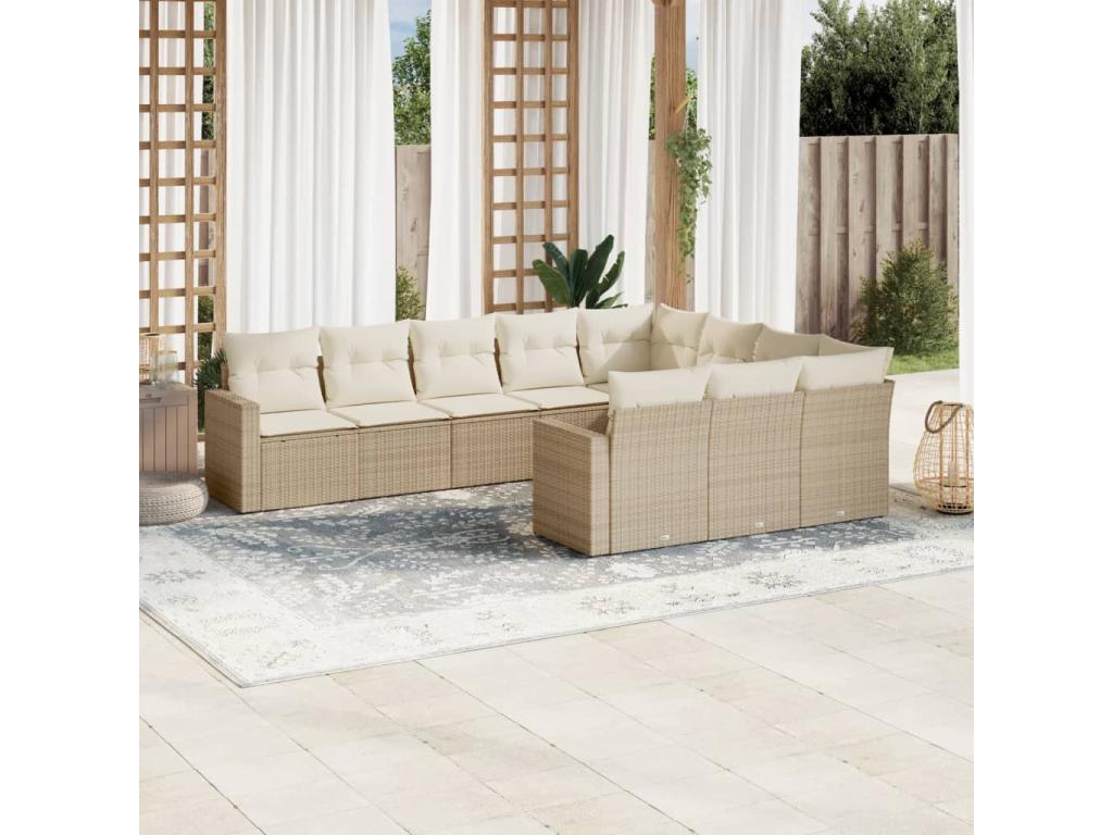 Salon de jardin avec coussins 10 pcs beige résine tressée XYLB42457
