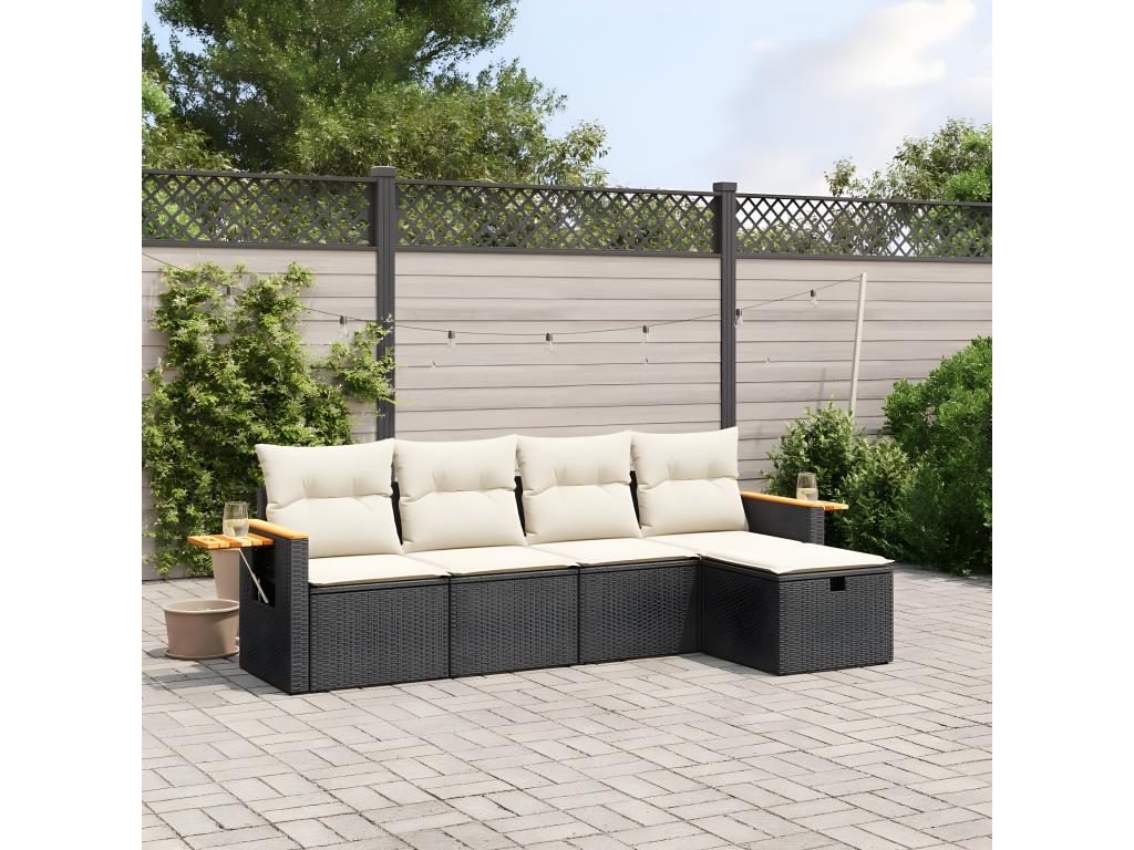 Salon de jardin 5 pcs avec coussins noir résine tressée YAVX36129