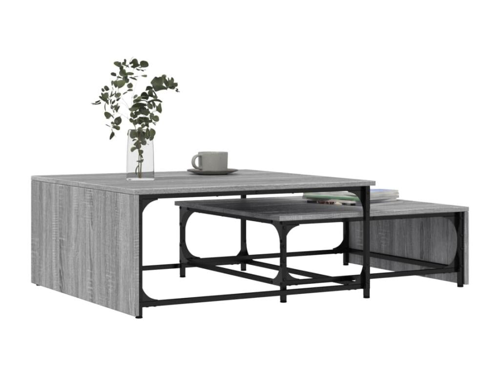 Tables basses gigognes 2pcs gris bois d'ingénierie métal PTZE72163