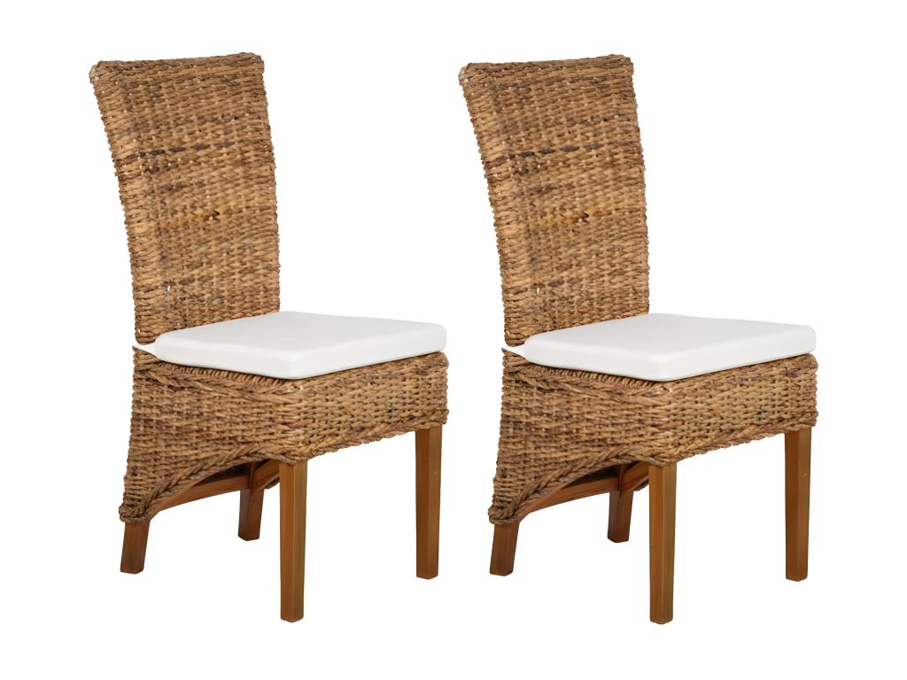 Lot 2 chaises tressées en abaca naturel avec coussin blanc - Lysvia MKZX21578
