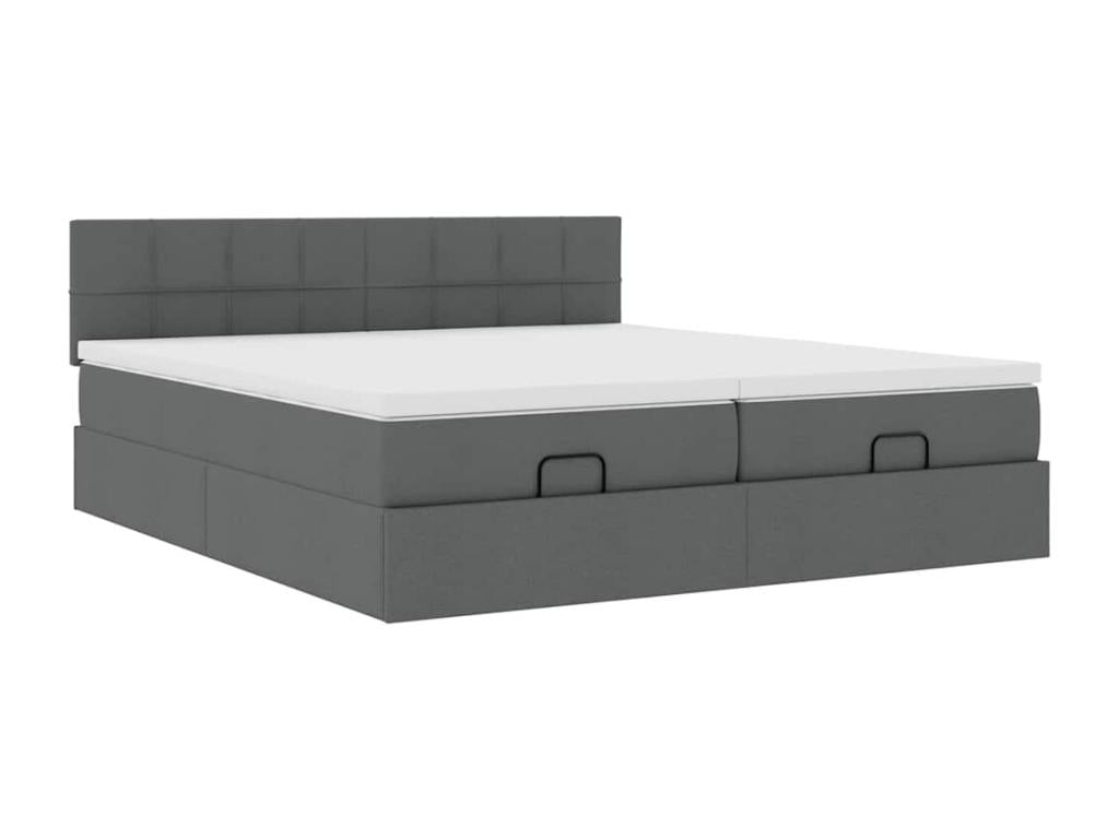 Cadre de lit ottoman avec matelas gris foncé 200x200cm tissu TQTZ81671