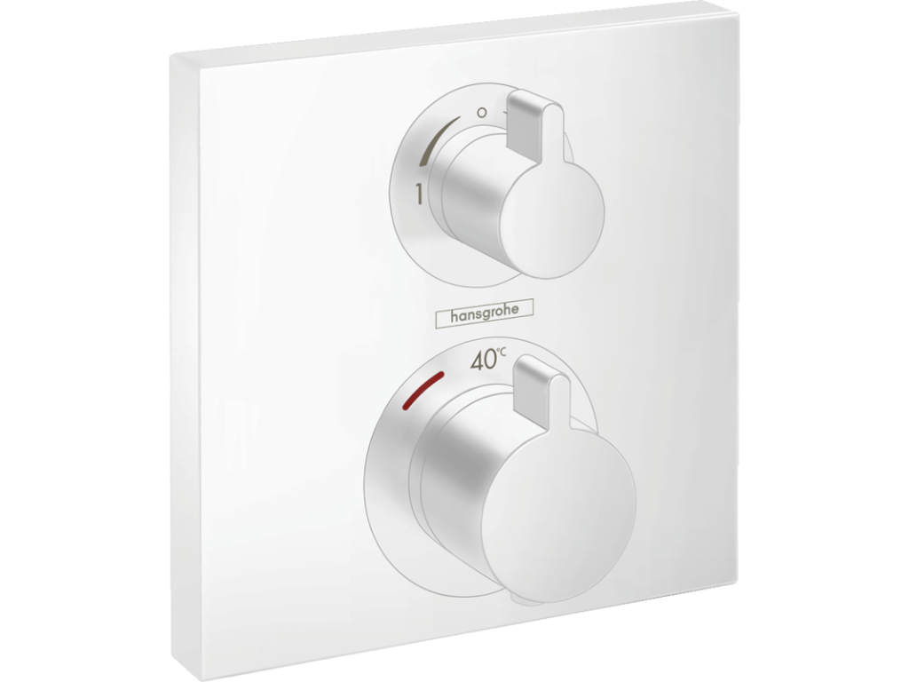 Lysvia Façade pour mitigeur thermostatique encastré Lysvia Square avec robinet d'arrêt et inverseur blanc mat avec Corps encastré FHPB81513