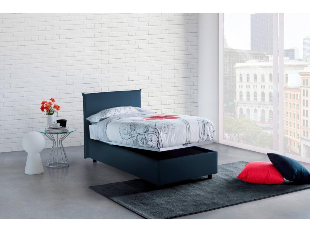 Lit simple Lit coffre avec revêtement en tissu Made in Italy Ouverture frontale avec matelas 80x200 cm inclus Bleu PNMS86431