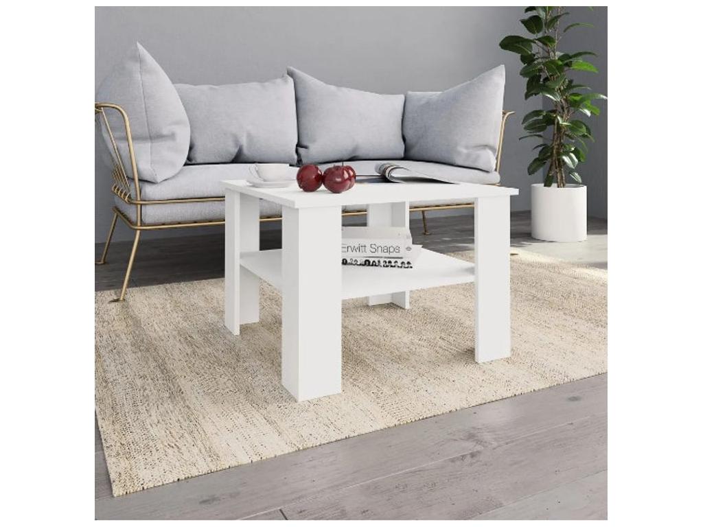 Table basse carrée 1 étagère bois blanc Lysvia PTTB44595