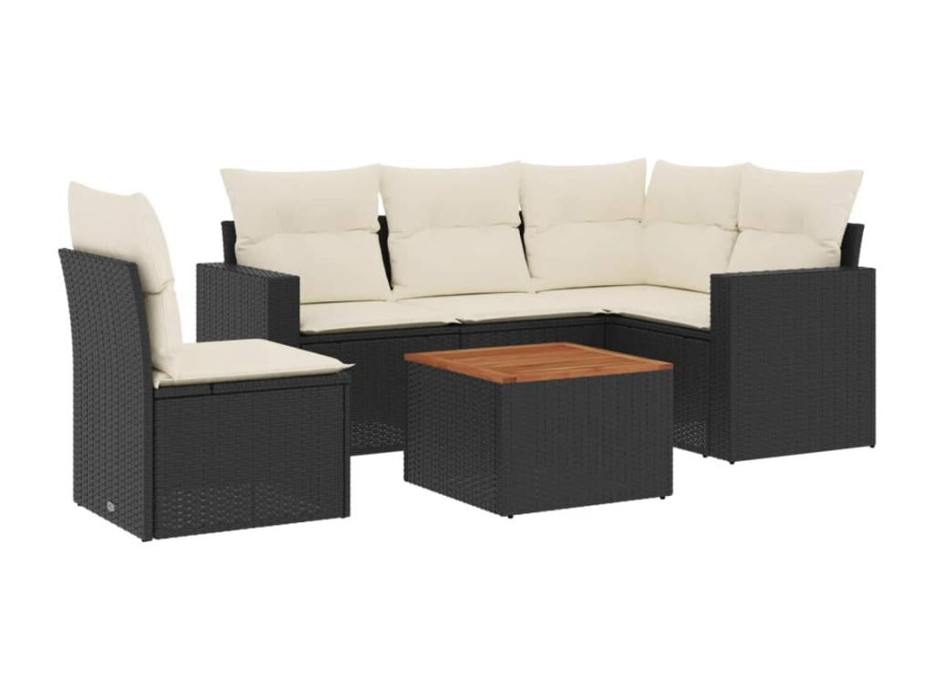 Salon de jardin 6 pièces avec coussins noir résine tressée UHZN43146