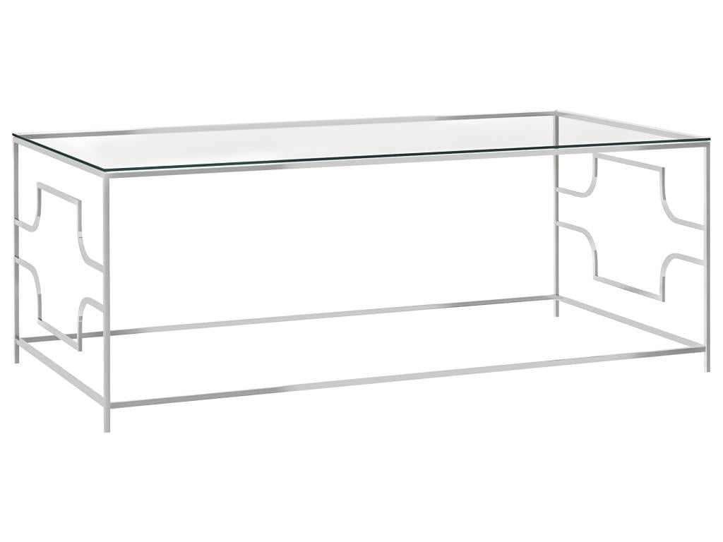 Table basse Argenté 120x60x45 cm Acier inoxydable et verre PSAF86719