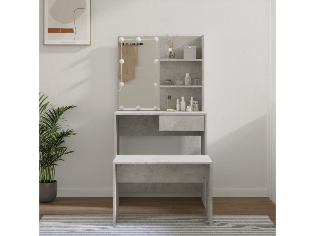 Ensemble de coiffeuse avec LED Blanc brillant Bois d'ingénierie KWOH50611