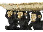 Figurine décorative de trois singes avec feuille de palmier doré porte-objets 43x15.7x20 cm - Statue en résine noire et dorée sur piédestal DSZO50723