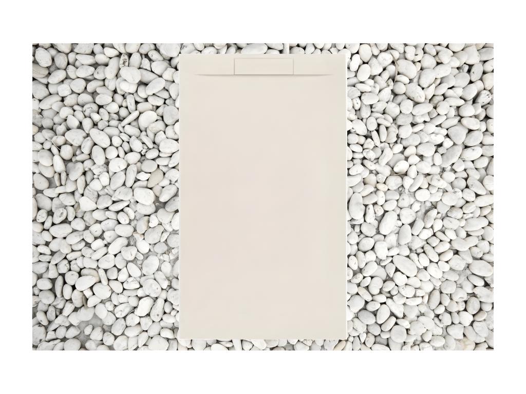 Receveur de douche 85x85 cm BEIGE Ligne Lysvia PLUS en résine et poudre de marbre avec grille latérale en résine de marbre ENBJ11933