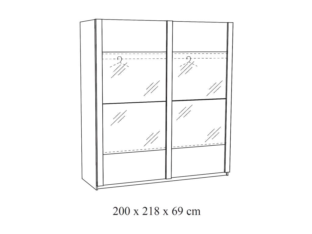 Armoire 200cm pour chambre à coucher avec 2 portes coulissantes collection coloris chêne doré WEXQ71541