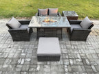 5 Places Rotin Canapé de jardin Set ave Grand Tabouret Table d'appoint Gris foncé JLFH69780