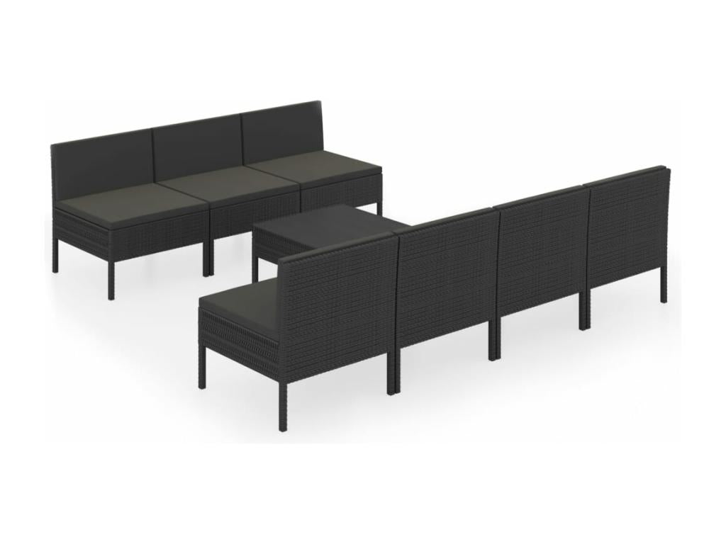 Salon de jardin 8 pcs avec coussins Résine tressée Noir 67 NVYI10498