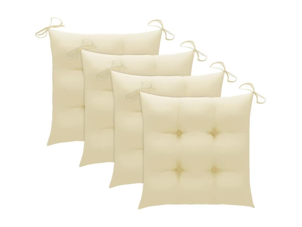 Chaises de jardin avec coussins blanc crème 3 pièces Teck massif WZMW31656