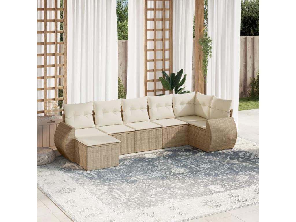 Salon de jardin avec coussins 7 pcs beige résine tressée NEOX44620
