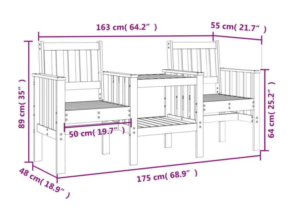 Banc de jardin avec table 2 places brun miel bois massif de pin RQBI27190