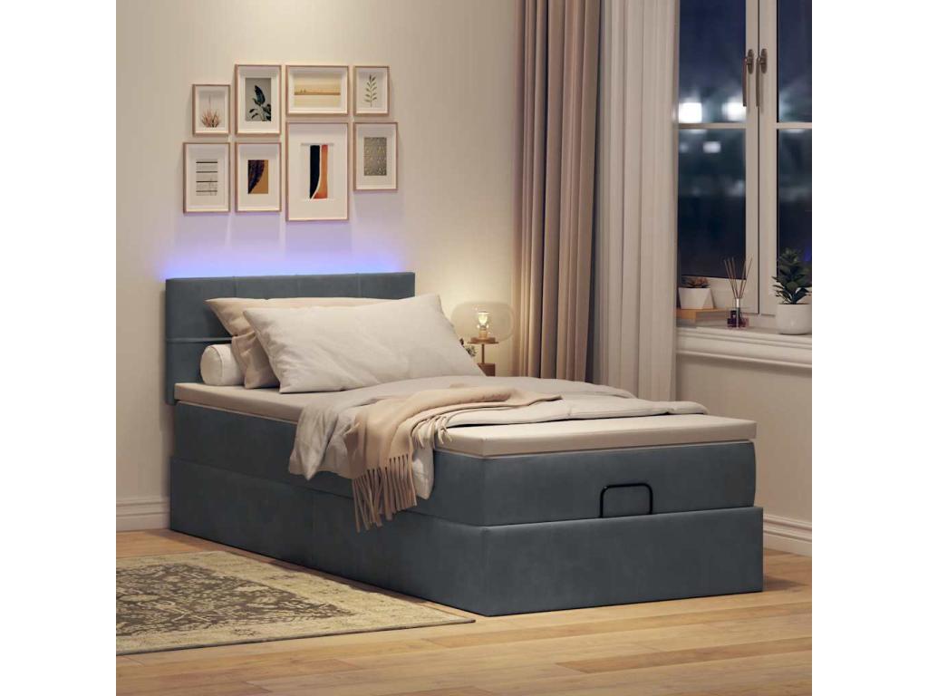 Cadre de lit avec matelas gris foncé 100x200 cm velours LPBF36420