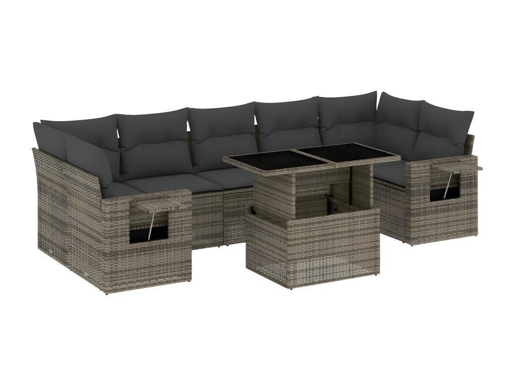 Salon de jardin 8 pièces avec coussins gris résine tressée TUWQ73697