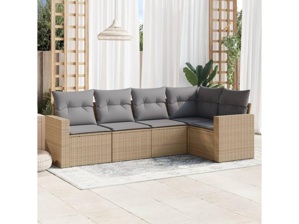 Salon de jardin avec coussins 5 pcs beige résine tressée VWEE14134