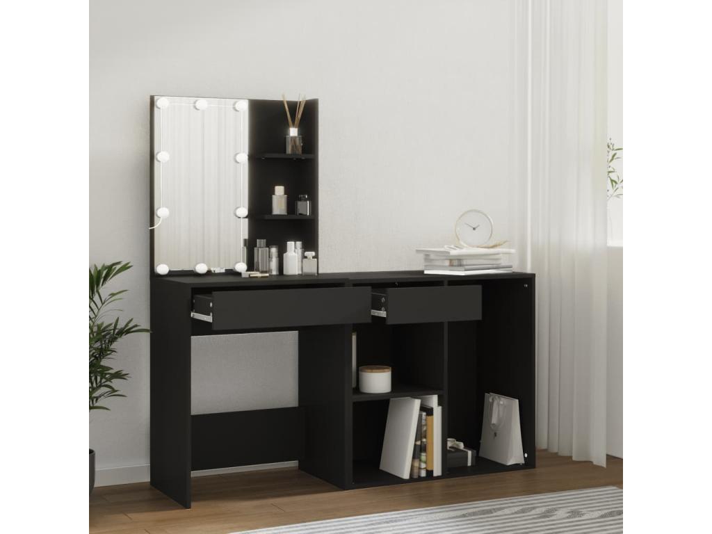 Coiffeuse à LED avec armoire noir bois d'ingénierie XUBR83174
