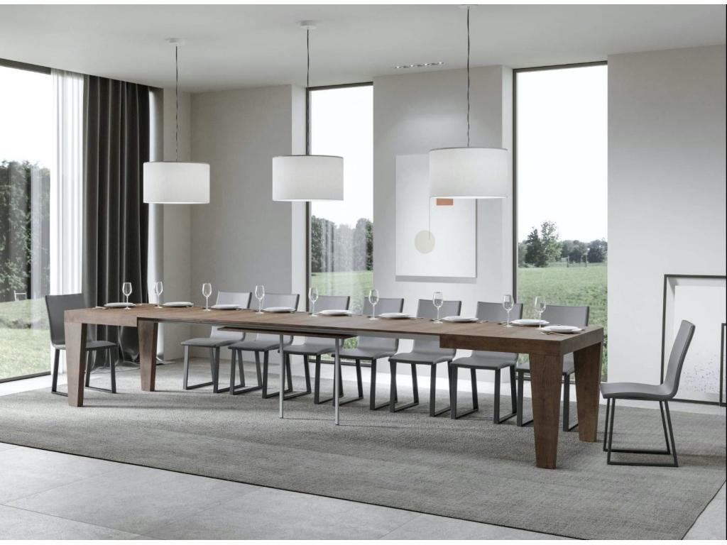 Table extensible 6 à 20 places bois foncé 160 à 420cm-Support 4 pieds HBWE24506